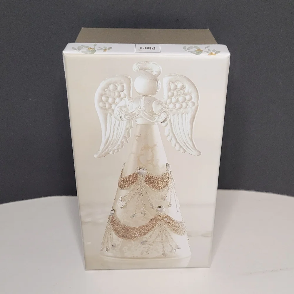 PIER 1 Imports Glass Angel Guardian Glitter Small Christmas Holiday Decor NWOT